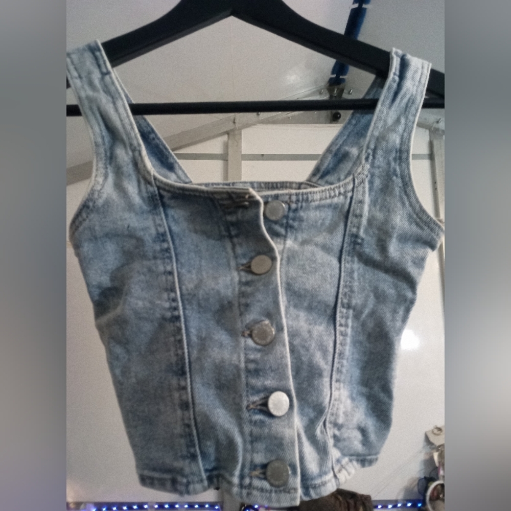 Denim Button-Up Tank Top - image 1
